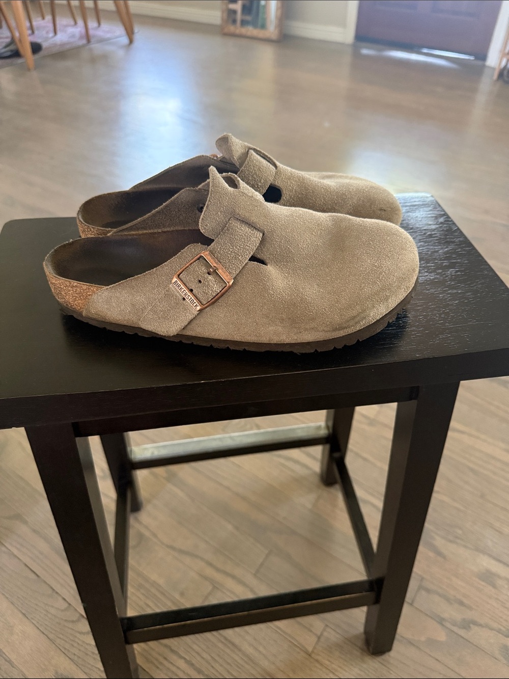 Suede Slip-On Clog with Buckle - Taupe